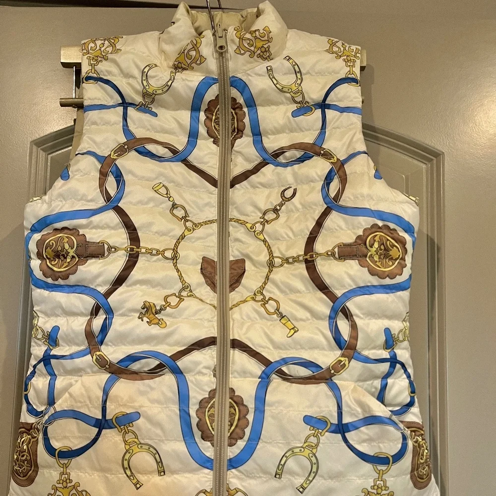 J McLaughlin Down Vest XS Women  Reversible  Equestrian print 75%OFF - Picture 1 of 6